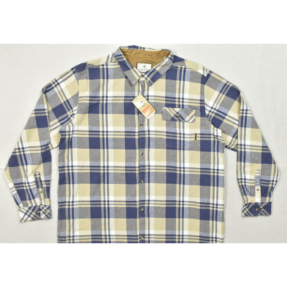 Legendary Whitetails Buck Camp Flannel Shirt Men's 3XT Blue Tan Plaid Cotton NWT
